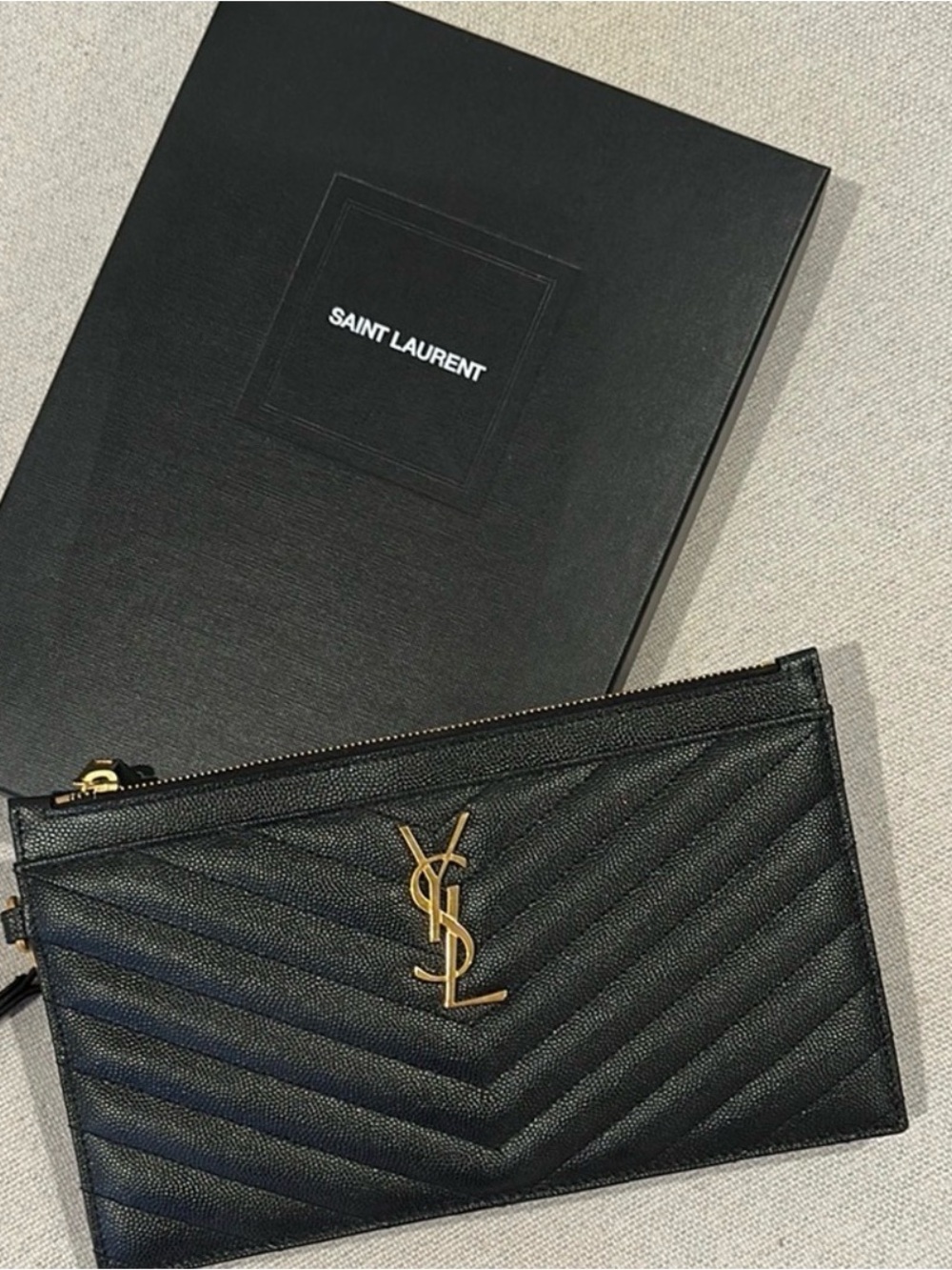 Saint Laurent Black Quilted Wristlet Clutch with Gold YSL Logo - Picture 9 of 9